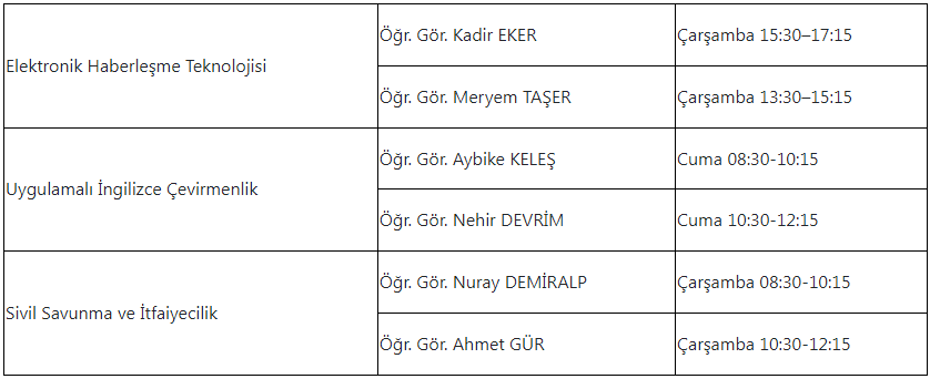 Danışman Görüşme Saatleri